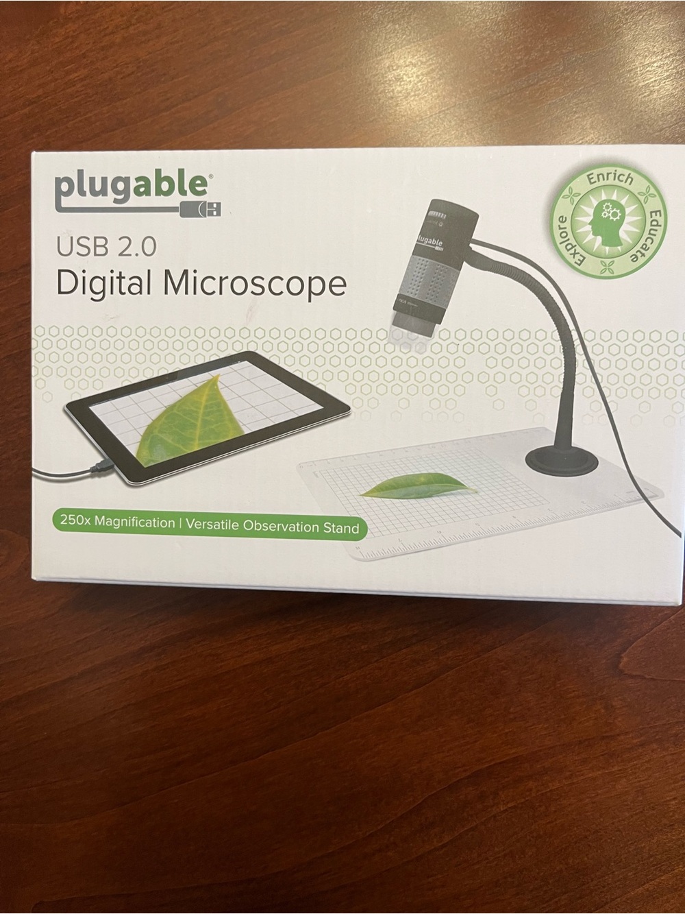 Plugable Digital Microscope. 250x magnification. Built-in stand.